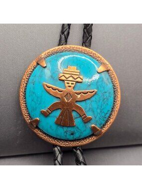 VTG Bell Trading Post Copper Faux Turquoise Birdman Bolo Tie Southwestern Boho